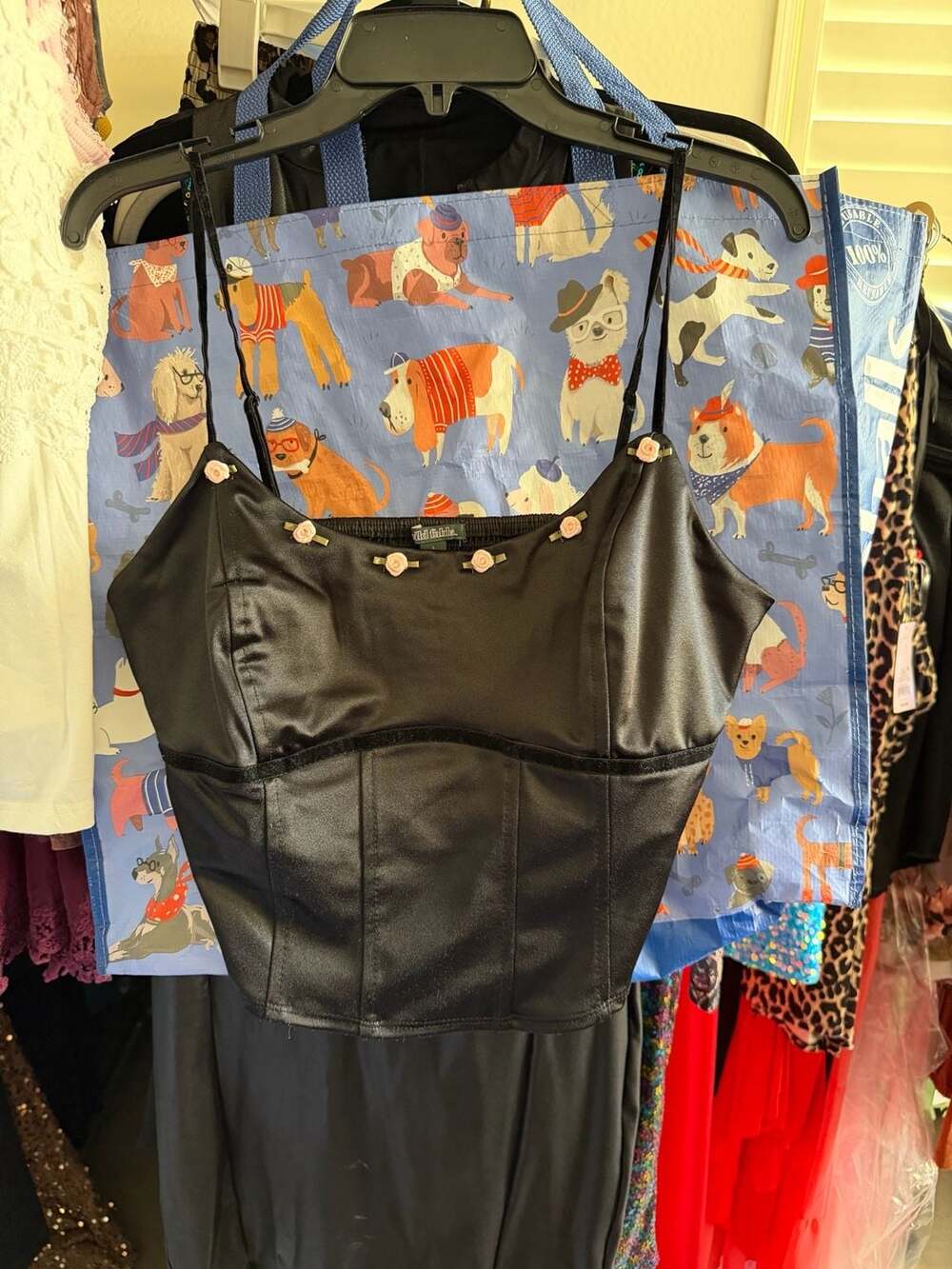 Wild Fable Black Satin Corset Crop Top with Rose Detail